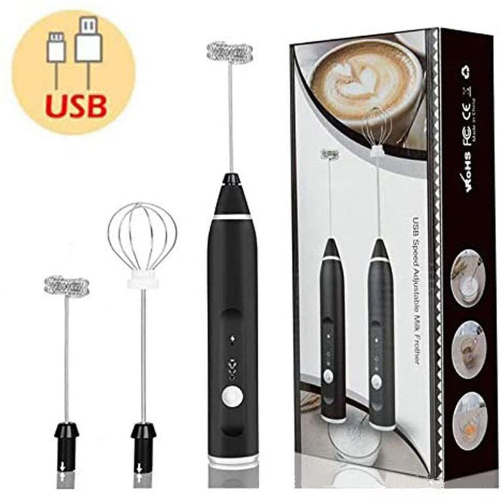 2 in 1 Electric Milk Frother Whisk Egg Beater USB Rechargeable Coffee Blender